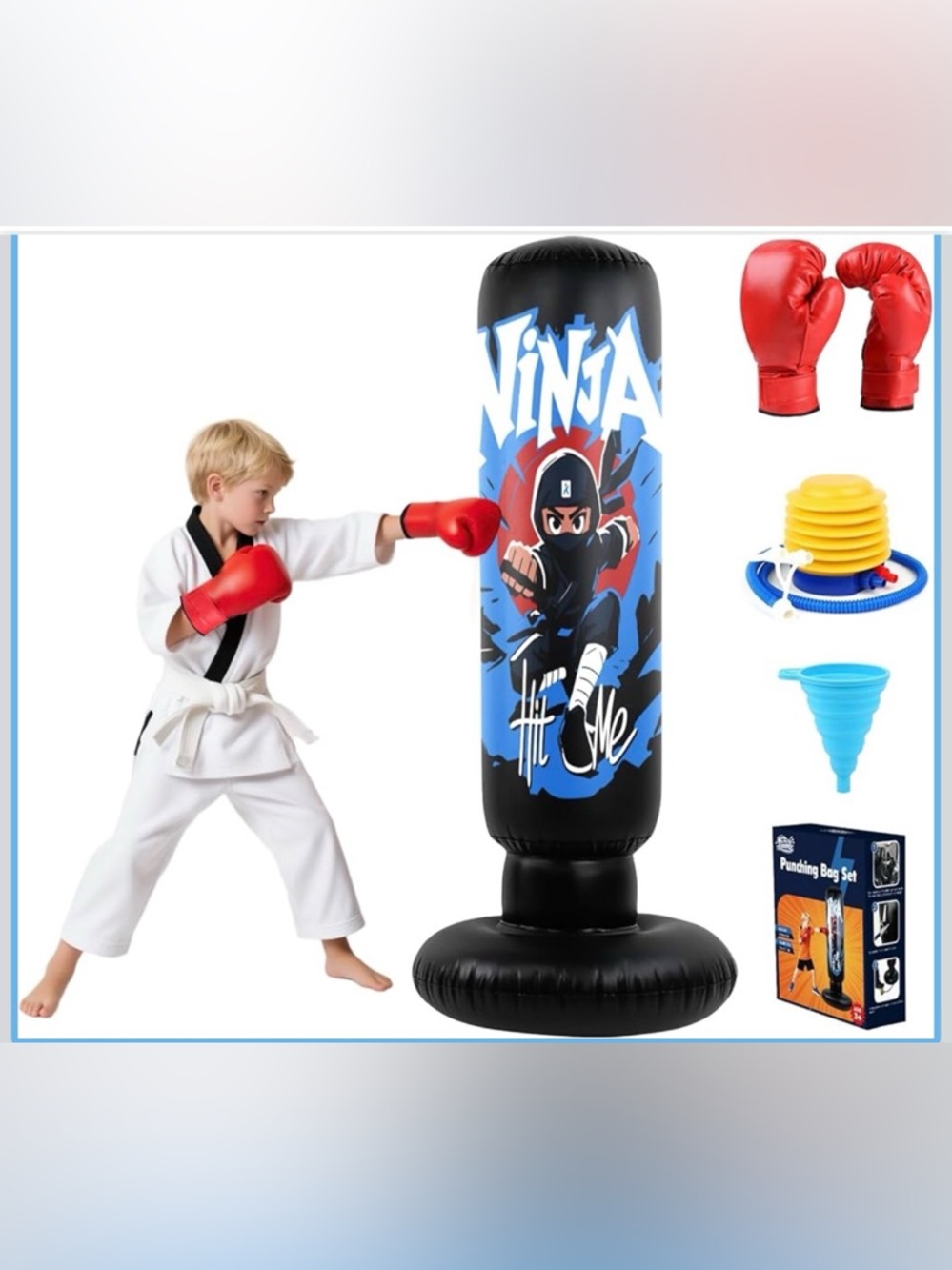 BNIB Kids Ninja Punching Bag - Blue and Black Inflatable Boxing Toy